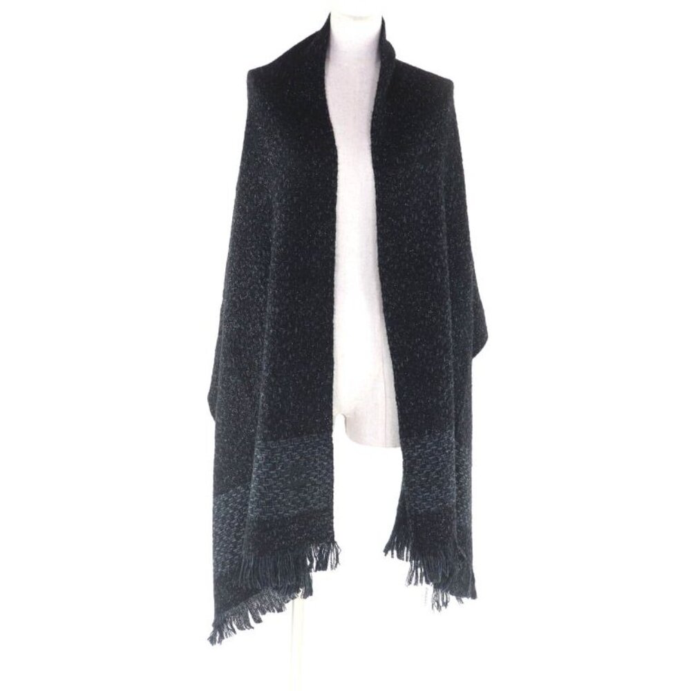 Chanel Cashmere Blend Coco Mark Embroidered Lame With Fringe Large Shawl Black - Picture 4 of 13